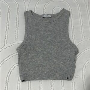 ZARA Ribbed Gray Knit Crop Tank Top – Size S